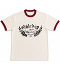 Off White & Maroon Ringer tee Front Design